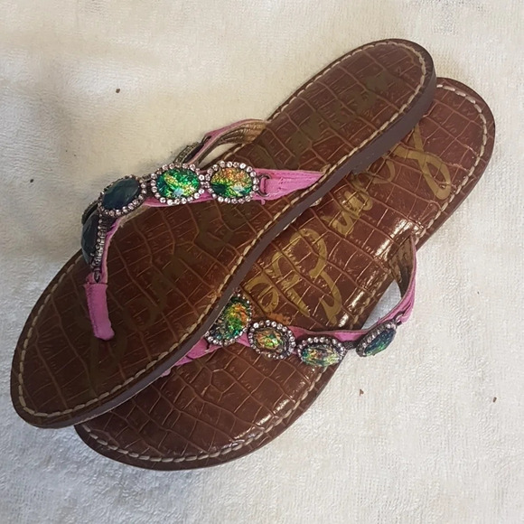 Sam Edelman  jewel embellished leather flip flops - Picture 2 of 12